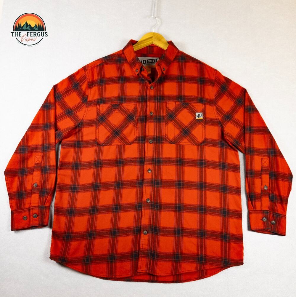 40 Grit By Duluth Trading Button-Up Shirt Red Flannel Cabincore Men Large